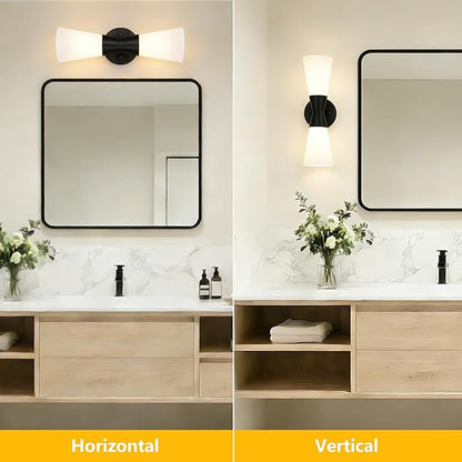 Bathroom Wall Sconce, Modern Indoor Vanity Light Fixtures 15",Up Down Lighting, Wall Mount Lamp for Living Room Bedroom Hallway Stairway Fireplace Mirror E26 Base 1PC White&Black