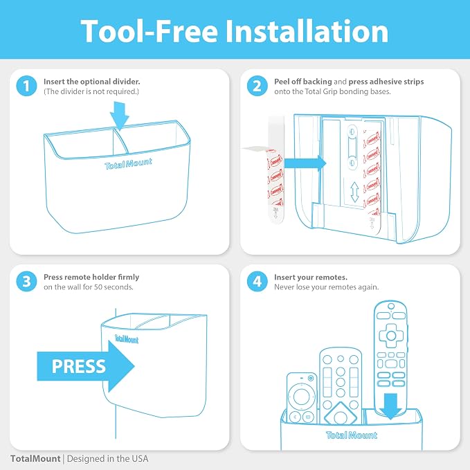 TotalMount Hole-Free Remote Holder – Eliminates Need to Drill Holes in Your Wall (Premium White Holder for 2 or 3 Remotes)