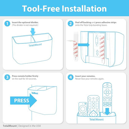 TotalMount Hole-Free Remote Holder – Eliminates Need to Drill Holes in Your Wall (Premium White Holder for 2 or 3 Remotes)