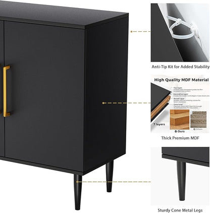 Modern Storage Cabinet, Free Standing Buffet Cabinet, Black Sideboard and Buffet Storage, Wood Accent Furniture for Living Room, Hallway, Entryway, Dining Room, Bedroom (2, Black)