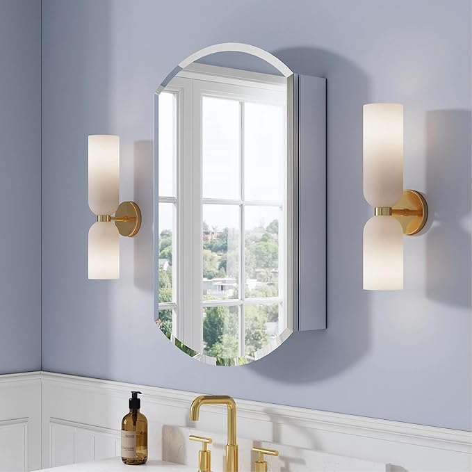 WELLFOR 20" x 32" Bathroom Oval Medicine Cabinet, Beveled Edge Mirror Cabinet, Medicine Cabinet with Adjustable Shelves, Bathroom Cabinet with Reverse Door Installation, Surface or Recessed Mount