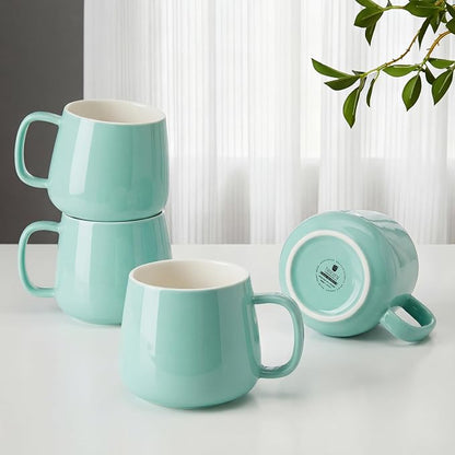 Teocera Coffee Mugs Set of 4-12oz Chip-Resistant Ceramic Cups with Ergonomic Handle | Dishwasher & Microwave Safe Mint Green Mugs | Keeps Beverage Hot, Perfect for Family Kitchen & Holiday Gifts