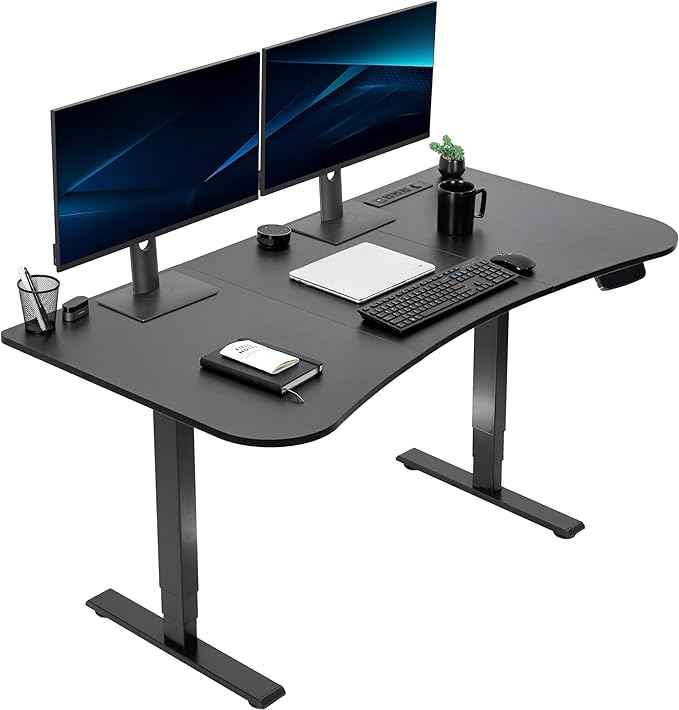 VIVO Electric 63 x 32 in Standing Desk with Built-in Power Strip, Touch Screen Adjustment, 220 lb Frame Support, 2E Series, Black Top Black Frame, DESK-KIT-2EBAC