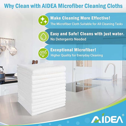AIDEA Microfiber Cleaning Cloth White 50PK, Cleaning Rags, Lint Free Microfiber Towels, Kitchen Towels Dusting Cloth, Wash Cloths, Dish Rags White, 12"x 12"