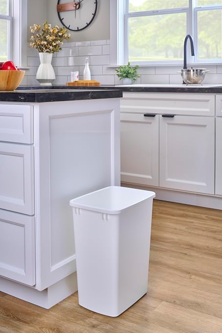 Rev-A-Shelf 35 Quart Polymer Replacement Trash Bin, Recycle Waste Garbage Container for Kitchen Cabinet Pullouts, White, RV-35-52 - Large Plastic Bin for Home and Office