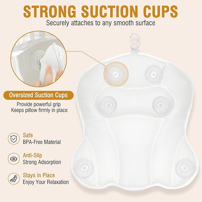SZXYX Bath Pillows for Tub,Ergonomic Bathtub Spa Bath Pillow 5D Air Mesh Bathtub Headrest with Neck & Back Support Suitable for All Bathtubs, Hot Tubs, and Home Spa Baths