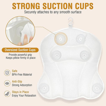 SZXYX Bath Pillows for Tub,Ergonomic Bathtub Spa Bath Pillow 5D Air Mesh Bathtub Headrest with Neck & Back Support Suitable for All Bathtubs, Hot Tubs, and Home Spa Baths