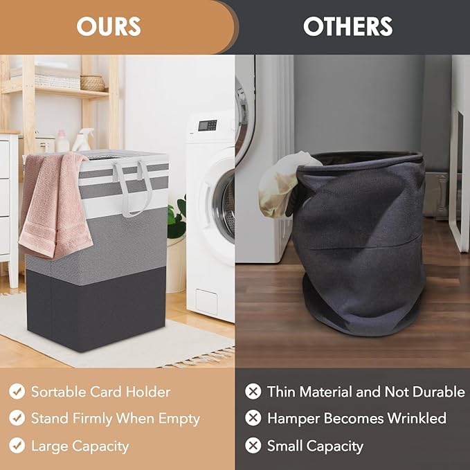 75L Large Laundry Hamper with Handles, Dirty Clothes Hamper for Bedroom Waterproof, Freestanding Tall Laundry Basket Waterproof, Hamper for Bedroom, Bathroom, Dorm, Toys Storage(Stripes, 1 × 75L)