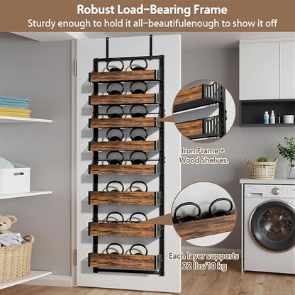 Over the Door Pantry Organizer: Pantry Organization and Storage with Hanging Basket - 8-Tier Adjustable Shelves Metal Spice Rack for Kitchen Laundry Room Bedroom & Bathroom
