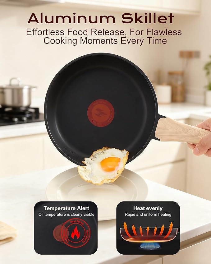 Non Stick Frying Pan, 8-inch Omelette Pan with Heat Dot Temperature Indicator, Healthy Non Toxic Egg Skillet with Heat-Resistant Handle, PFOA-Free, Dishwasher Safe, Compatible with All Cooktops