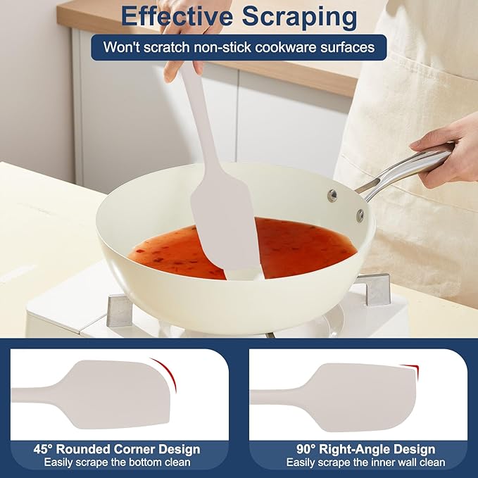 4 Pcs Silicone Spatula Set, 11.4 In, 600°F Heat Resistant Rubber Spatulas for Baking, Cooking & Mixing, Flexible and Non-Stick Kitchen Utensils, Seamless & Dishwasher Safe (Khaki)