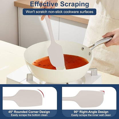 4 Pcs Silicone Spatula Set, 11.4 In, 600°F Heat Resistant Rubber Spatulas for Baking, Cooking & Mixing, Flexible and Non-Stick Kitchen Utensils, Seamless & Dishwasher Safe (Khaki)