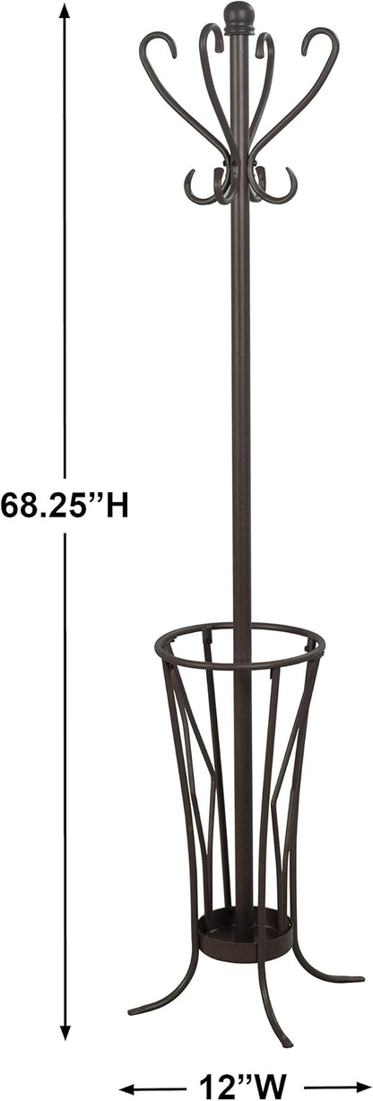 Elegant Metal Coat Rack with Umbrella Stand (Antique Finish): Enhance Your Entryway with a Stylish Storage Solution | Sturdy Design and Functional Storage