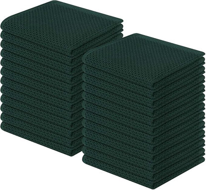 Homaxy 100% Cotton Waffle Weave Kitchen Dish Cloths, Ultra Soft Absorbent Quick Drying Dish Towels, 12 x 12 Inches, 24-Pack, Blackish Green