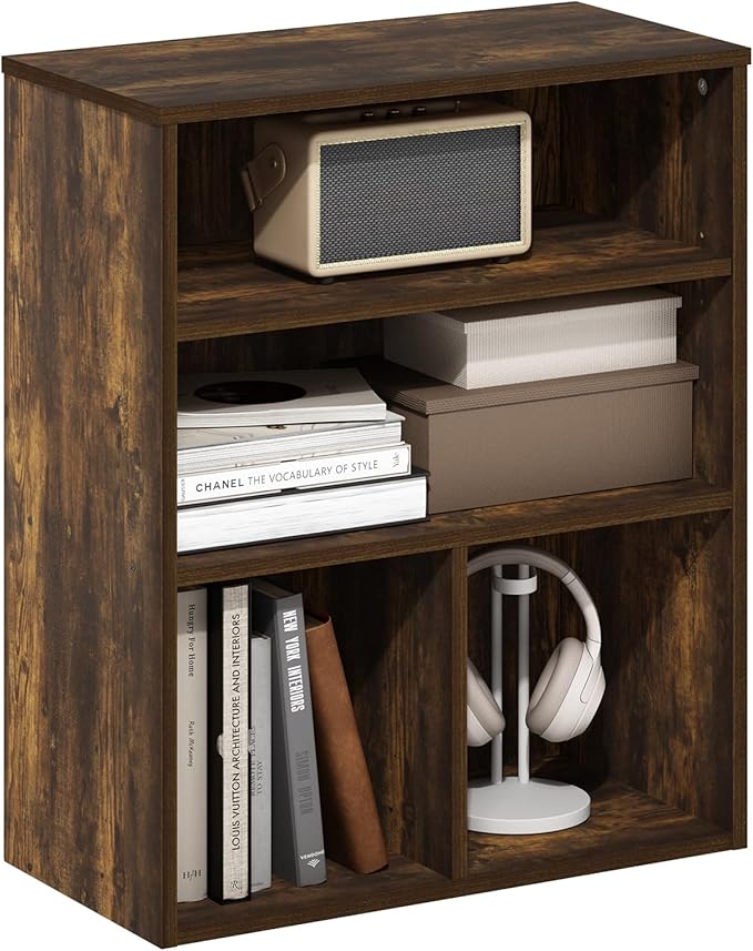 Furinno PASIR Book Shelf, 3-Tier Display Bookshelf, Bookcase, 11.8 x 23.6 x 28.1, for Living Room, Bedroom, Home Office, Amber Pine