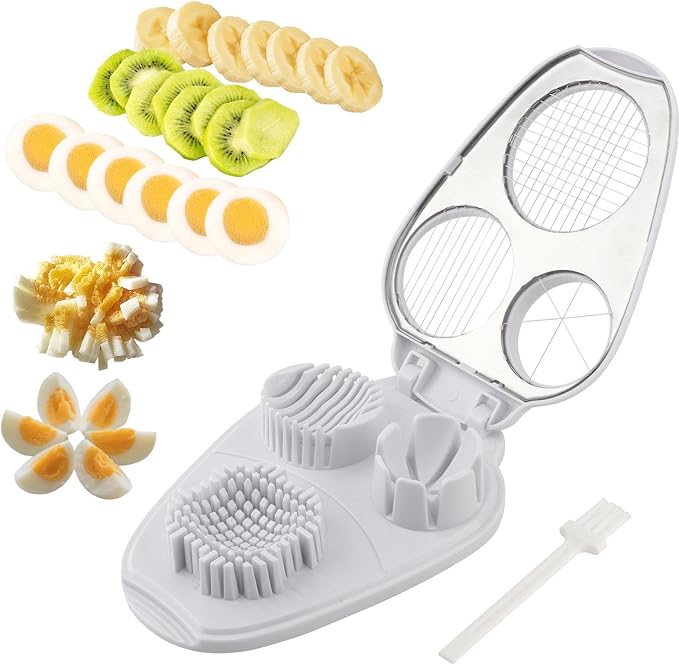 Egg Slicer for Hard Boiled Eggs 3 In 1, 3 Slicing Modes Eggs Dicer, Stainless Steel Egg Cutter, Kitchen Chopper Tool for Egg, Butter, Strawberry, Tomato, Mushroom, and Grape, Dishwasher Safe