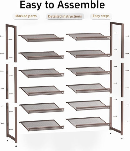 6-Tier Metal Large Shoe Rack,Tall Shoe Rack for Closet,entryway,Garage, with Adjustable Flat or Angled Shelves, Hold 20-26 Pairs Shoes