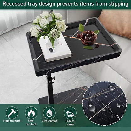 C Table End Table Adjustable Height, 360°Swivel TV Tray Table for Small Spaces, Couch Tables That slide under, C Shaped Side Tables living room and bedroom for Sofa, Bed,Chair, Snack (2, Black)