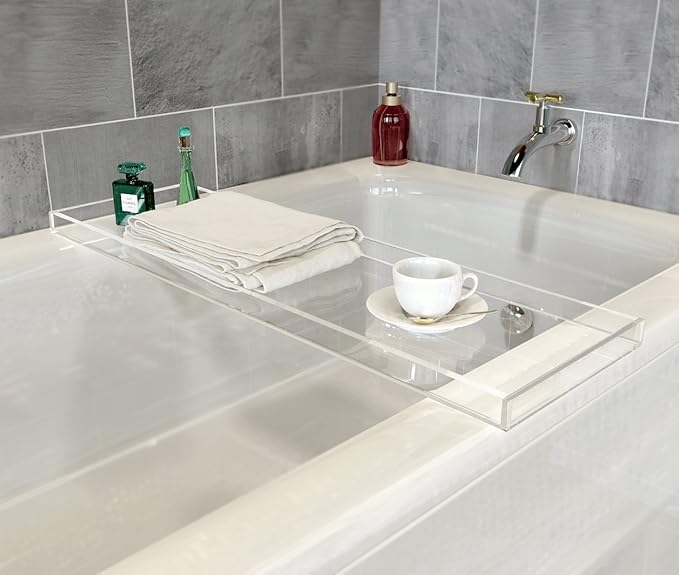 ONELUX Durable Clear Acrylic Towel Tray,Lucite Bathtub Caddy