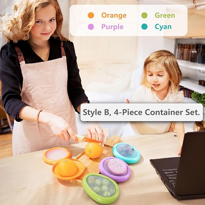 SOOPLEU Avocado Saver & Onion Storage – 4-Pack Reusable Produce Containers for Fridge – Help Reduce Food Waste Keepers for Tomato, Garlic, Lemon, and Cut Fruits