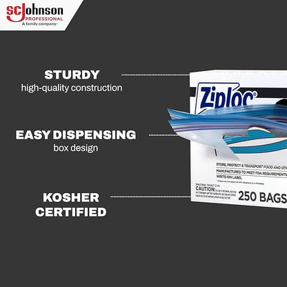 SC Johnson Professional Ziploc Brand Food Storage Freezer Bags, 1 Gallon Freezer Bags, Ziploc Brand Bags, Commercial Pack, 250 Count Box, for Professional Use Only