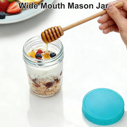 4-Pack 16oz Overnight Oats Containers with Lids, Chia Seed Pudding Jars Yogurt Containers with Lids, Wide Mouth Glass Mason Jars with Airtight Lids, Glass Meal Prep Food Storage Containers