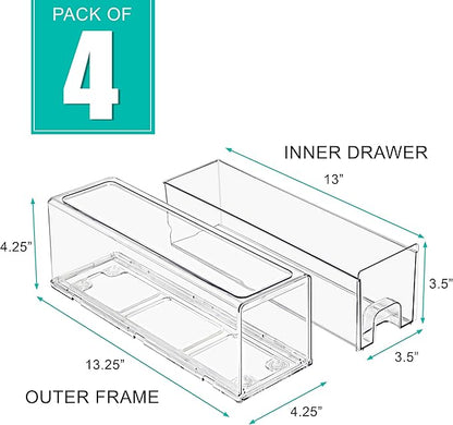 Sorbus Small Clear Stackable Storage Drawers – 4-Pack Plastic Organizer Bins with Handles – Stackable Pull-Out Storage Drawers for Closet, Pantry, Office, Bathroom, Craft, and Toy Organization