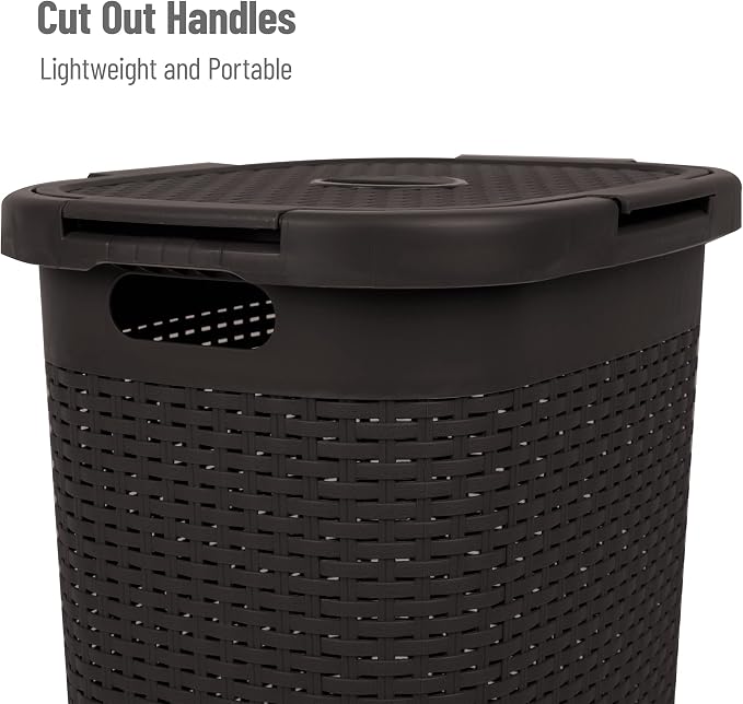 Mind Reader Slim Laundry Hamper with Lid, 60L Tall Clothes Basket, Narrow Tapered Design for Bathrooms, Closets and Laundry Rooms, Plastic, Brown