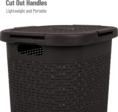 Mind Reader Slim Laundry Hamper with Lid, 60L Tall Clothes Basket, Narrow Tapered Design for Bathrooms, Closets and Laundry Rooms, Plastic, 2 Pack, Brown