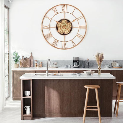 29 Inch Large Wall Clocks for Living Room Decor with Moving Gears,Large Wall Clock Industrial Steampunk,Oversized Metal Analog Wall Clocks for Farmhouse Home Battery Operated