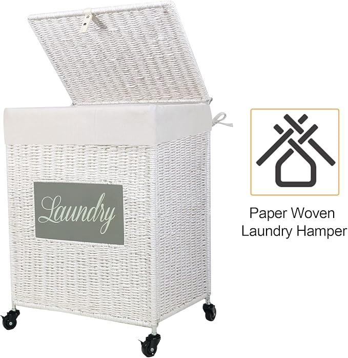 Mxfurhawa Laundry Basket, Heavy Duty Cotton Liner Laundry Storage Hamper with Handles, Collapsible Clothes Wire Basket Organizer Laundry Bag (89WE-H)