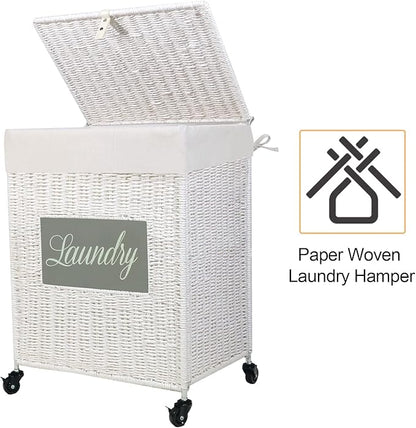 Mxfurhawa Laundry Basket, Heavy Duty Cotton Liner Laundry Storage Hamper with Handles, Collapsible Clothes Wire Basket Organizer Laundry Bag (89WE-H)