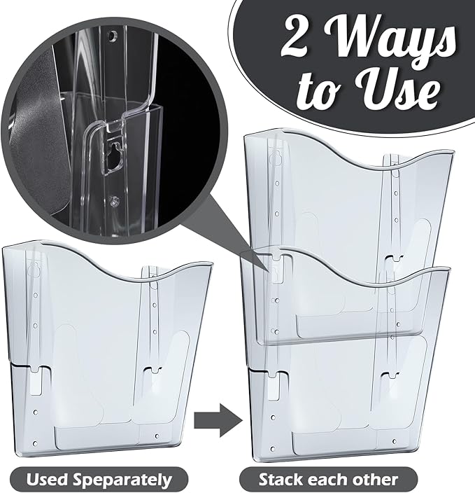 10 Pack Acrylic Wall Pocket File Holders Single Pocket Wall Mount File Organizer Hanging Mail Magazines Organizers for Office Home Classroom(Transparent Black)