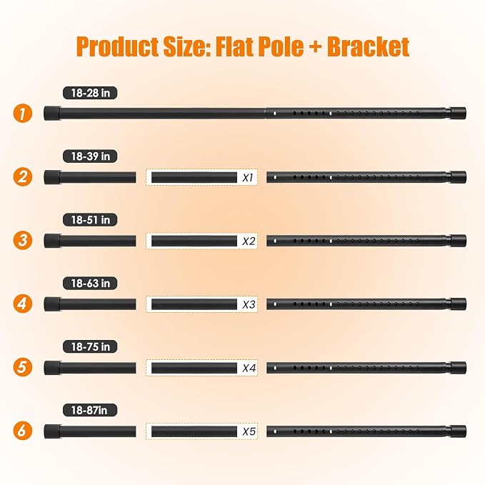 Oval Closet Rod for Hanging Clothes, Adjustable Heavy Duty Closet Rods with End Supports, 18 to 39 Inch Black Clothing Pole for Wardrobes, Laundry, RV