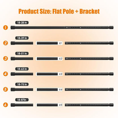 Oval Closet Rod for Hanging Clothes, Adjustable Heavy Duty Closet Rods with End Supports, 18 to 75 Inch Black Clothing Pole for Wardrobes, Laundry, RV