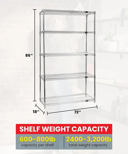Quantum Storage Systems WR86-1872C-5 Starter Kit Wire Shelves Chrome 5 Shelves 86" H x 72" W x 18" D