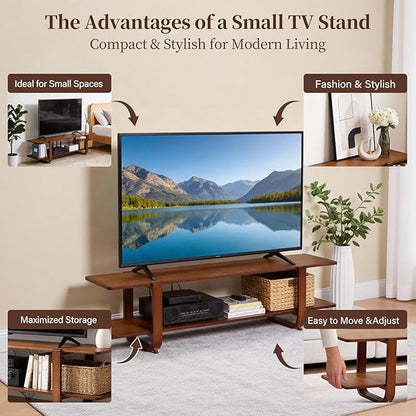 Tiita TV Stand with Storage for TVs up to 65'', Bamboo TV Console Entertainment Center with 2 Open Shelf, Mid Century Modern Media Console for Living Room, Bedroom, Walnut