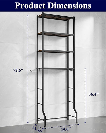 Kitsure Over The Toilet Storage Cabinet, Sturdy Bathroom Organizer, Easy Assembly, 4-Tier Shelf (72.6" H), Space Saving Storage for Small Bathroom, Heavy Duty Metal Frame, Brown & Black
