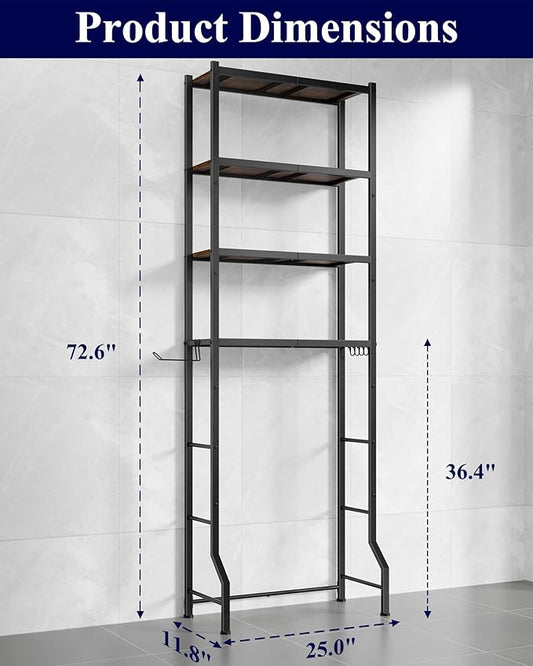 Kitsure Over The Toilet Storage Cabinet, Sturdy Bathroom Organizer, Easy Assembly, 4-Tier Shelf (72.6" H), Space Saving Storage for Small Bathroom, Heavy Duty Metal Frame, Brown & Black