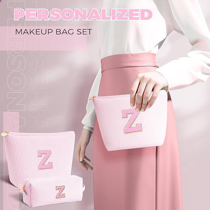 Personalized Makeup Bag for Women Girls - Fashion Cosmetic Bag Trendy Travel Toiletry Bag with Initials Letter - Teen Gifts - Pink,Z