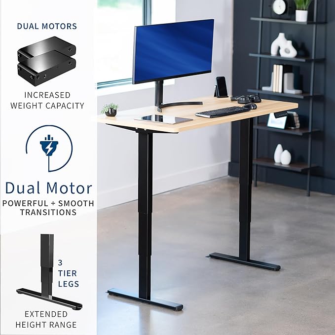 VIVO Electric 55 x 28 in Dual Motor Sit Stand Desk, Memory Height Adjustment, 2B Series, Light Wood Top Black Frame, DESK-KIT-2B55C