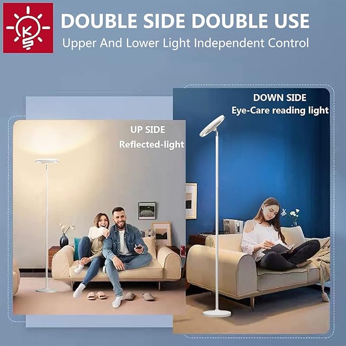 Keepsmile Double Side Lighting White Led Floor Lamp with Remote Smart App 36W 2600LM Bright Tall Standing RGB Angle Multicolor Dimmable Modern Lamps, (KS.FF.A.024W.FC.001)