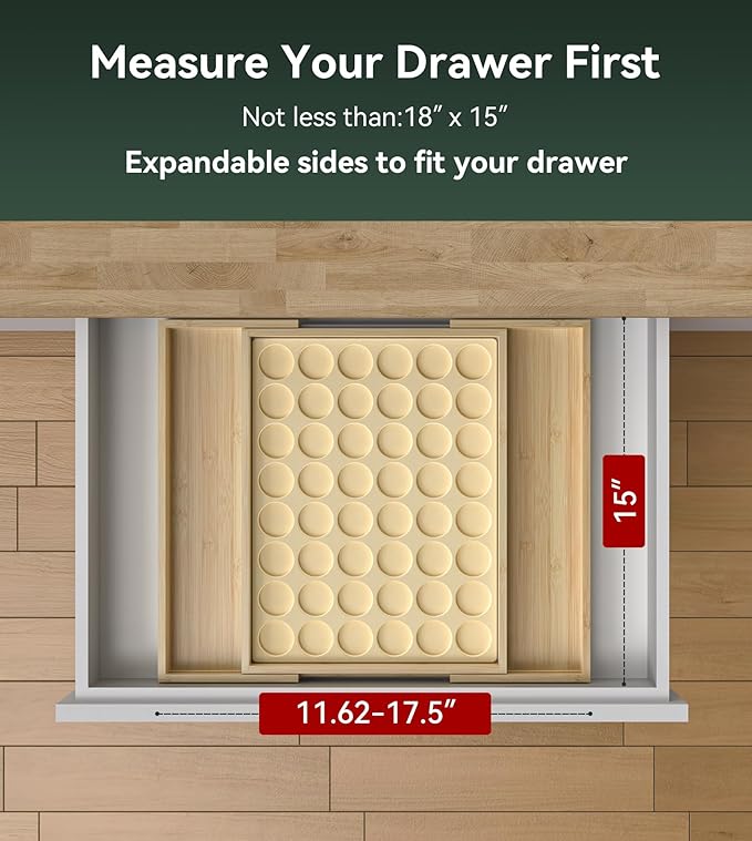for Nespresso Original Capsules - Expandable Bamboo Coffee Pod Storage for Counter Drawer Insert - 48 Capsules & Tea Bags Organizer (Expands from 11.6" to 18")