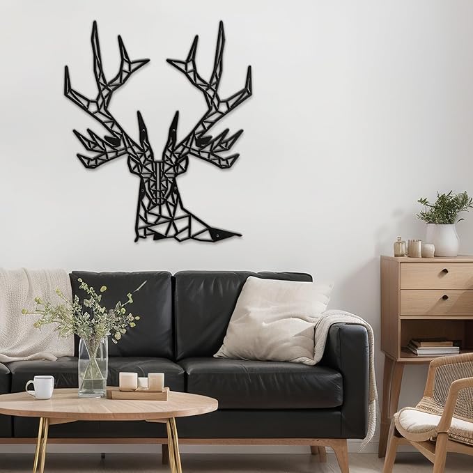 SIGNLEADER Metal Wall Art Decor Geometric Deer Head Modern Abstract Wall Sculpture Hangings Home Decoration for Living Room, Bedroom, Bathroom, Kitchen, Outdoor - 18" Black
