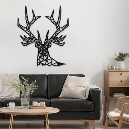 SIGNLEADER Metal Wall Art Decor Geometric Deer Head Modern Abstract Wall Sculpture Hangings Home Decoration for Living Room, Bedroom, Bathroom, Kitchen, Outdoor - 18" Black