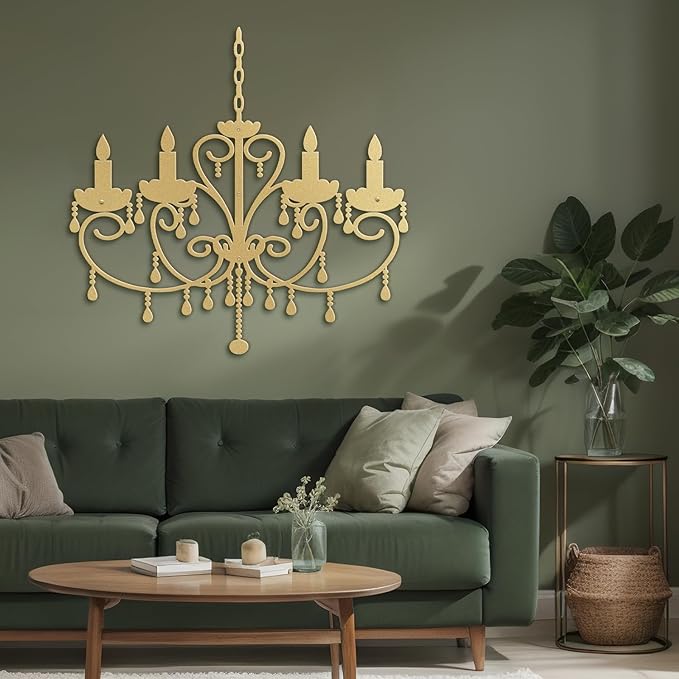 SIGNLEADER Metal Wall Decor Floral Chandelier Candle Minimalist Modern Abstract Wall Sculpture Hangings Home Decoration for Living Room, Bedroom, Bathroom, Kitchen, Outdoor - 36" Gold