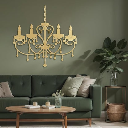SIGNLEADER Metal Wall Decor Floral Chandelier Candle Minimalist Modern Abstract Wall Sculpture Hangings Home Decoration for Living Room, Bedroom, Bathroom, Kitchen, Outdoor - 36" Gold