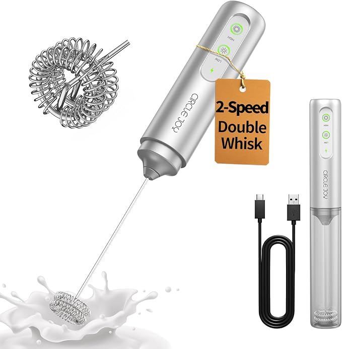 CIRCLE JOY Rechargeable 2-Speed Milk Frother with Dual Spring Whisk, Electric Coffee Frother Handheld, Portable Mixer Wand for Protein Powder Matcha Lattes Cappuccino, Home Kitchen Gifts