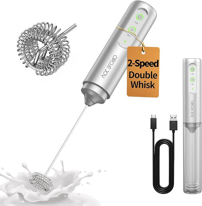 CIRCLE JOY Rechargeable 2-Speed Milk Frother with Dual Spring Whisk, Electric Coffee Frother Handheld, Portable Mixer Wand for Protein Powder Matcha Lattes Cappuccino, Home Kitchen Gifts