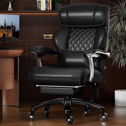 Executive Big and Tall Office Chair with 7.83Hz Schumann Resonance Sleep Aid & Heating Stress Relief Heavy Duty Metal Base Desk Chair, Silent Rubber Wheels, Thick and Wide Cushion, Black
